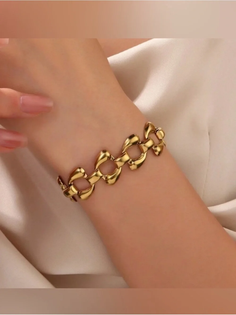 Gold Plated Stainless Steel Chunky Link Bracelet — Modern Statement Piece